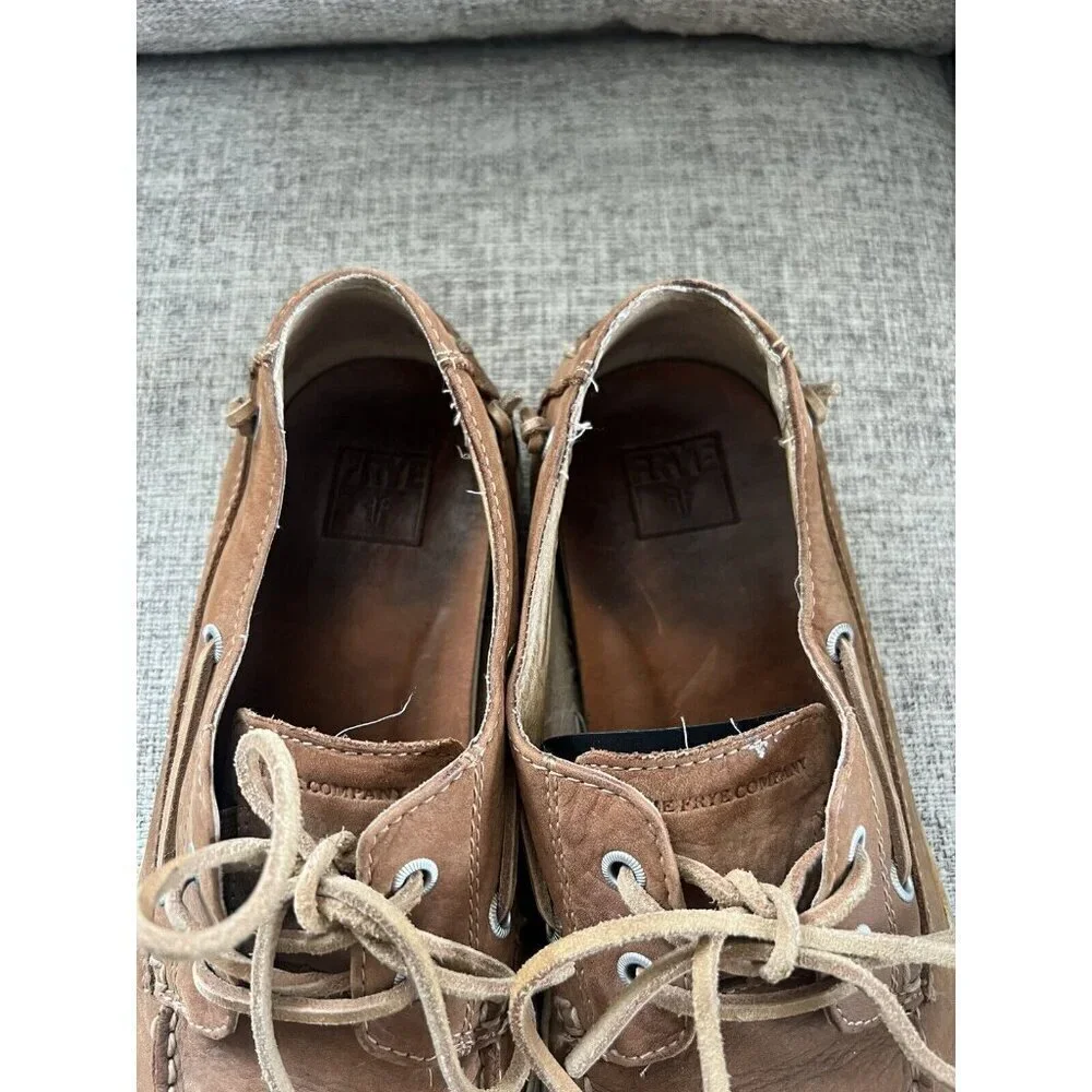 Frye Men's Boat Shoes Size 10 Brown Nubuck Leather Sully Slip On Casual Loafer